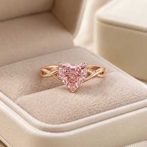 Anillo de Compromiso Solitario con Diamante Cultivado en Laboratorio de 2 Quilates, Corte Corazón Rosa, Banda Trenzada, Oro Sólido de 10K, 14K, 18K, Joyería Fina, Certificado IGI - Product Image 1