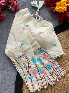 เสื้อชอลีปักลายผ้าฝ้ายคัดพิเศษ Astar Pure Khadi สำหรับงานแต่งงานแบบอินเดียดั้งเดิม ทรงปกติสำหรับผู้หญิง ใส่ได้ทุกฤดู - Product Image 2