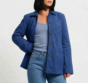 Chaqueta de ante marrón para mujer, estilo camionero, con cuello vuelto, manga larga y botonadura sencilla - Product Image 5