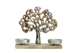 Elegant <b>Tree</b> of Life Handmade Aluminium & Wooden Base Double Tea Light Candle Stand Rustic Home Tabletop Decor for <b>Christmas</b> - Product Image 4