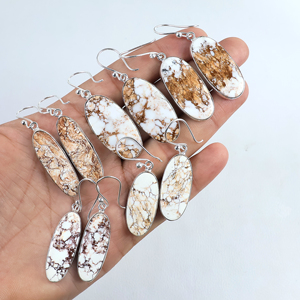 Pendientes de Magnesita Natural de Caballo Salvaje, Joyería de Piedras Preciosas del Suroeste, Pendientes Colgantes de Plata de Ley 925 - Product Image 1