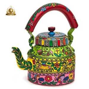 Hand Painted Elephant Design Black <b>Teapot</b> Artistic Indian Folk Art Style Vibrant Colorful Patterned Handle Lid Spout - Product Image 2