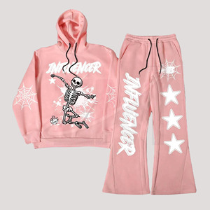 Conjunto de Sudadera con Capucha y Pantalones con Estampado de Esqueleto Rosa para Influencers, Chándal Unisex de Manga Larga con Cordón y Cintura Elástica, Venta al por Mayor - Product Image 1