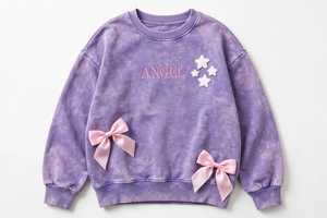 <b>Pink</b> Heavy Weight Cotton Crewneck <b>Sweatshirt</b> Women Embroidered Angel Bow Decor Drop-shoulder Pullover - Product Image 6