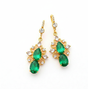 Boucles d'oreilles pendantes en onyx vert de 5 pouces avec zircone cubique, en argent sterling 925 plaqué or 18 carats, bijoux festifs et d'occasion, vente en gros - Product Image 2