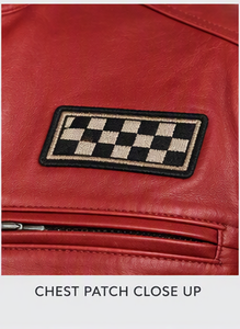 <b>Men's</b> Red Leather Motorcycle Jacket Full Sleeve Embroidered Patches Leather Jacket Windproof Autumn and Winter Wear Clothing - Product Image 6