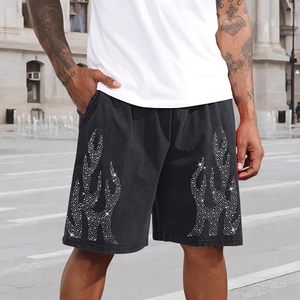 Pantalones Cortos Negros para Hombre con Pedrería y Lentejuelas, Cintura con Cordón, Estilo Casual, Transpirables, de Algodón - Product Image 3