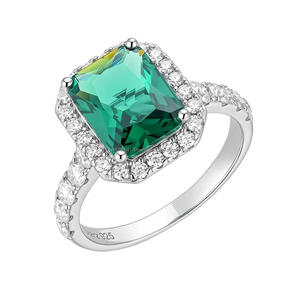 Anillo central rectangular de plata de ley 925 con diamante cultivado en laboratorio de primera calidad y borde de piedras redondas para revendedores mayoristas - Product Image 1
