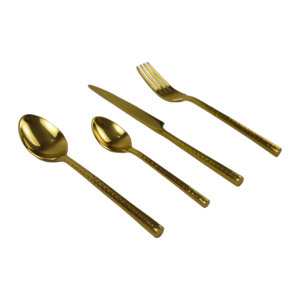Juego de Cubiertos de Latón Martillado, 4 Piezas, con Acabado Espejo y Baño de Oro, para Uso Doméstico, en Restaurantes y Hoteles, Juego de Cubiertos de Alta Calidad - Product Image 5