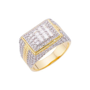 Premium Lab Grown Diamond 925 Silver Rectangular Baguette <b>Ring</b> Gold Tone <b>Iced</b> Jewelry For Wholesale Buyers - Product Image 1