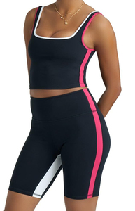 Women's Two-Piece Fitness Yoga Set Elastic Waist Front Logo Wholesale Sports Bra and Solid Pattern Yoga Shorts Gym Sportswear - Product Image 4