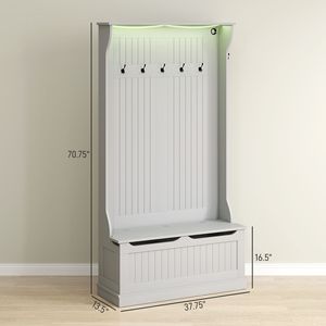 Appendiabiti da ingresso 3-in-1 con luci LED, panca e contenitore per scarpe, 5 appendiabiti, colore grigio - Product Image 3
