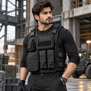 Men Tactical <b>Vest</b> Made With Durable Nylon Material Adjustable Shoulder Straps Functional <b>Utility</b> Pockets Breathable Construction - Product Image 1