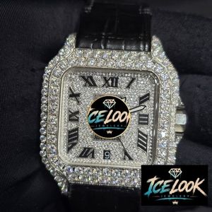 ICELook Luxury Men's Stainless Steel Rectangle <b>Watch</b> <b>Diamond</b> Encrusted Case Quartz 20mm Stainless Steel Moissanite 40mm Analog - Product Image 1