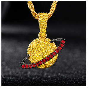Luxury Saturn Planet Pendant With Gemstone Moissanite Diamond 925 <b>Silver</b> Gold Plated Micro Insert Themed Charm For Everyday Wear - Product Image 4