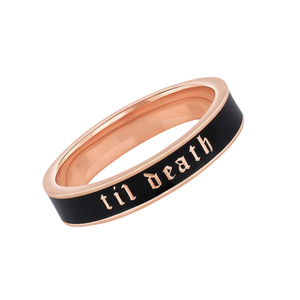 Bague classique gothique gravée en or massif 14 carats « Till Death », bijou unique et remarquable, bague de mariage et d'engagement pour couple, cadeau unisexe - Product Image 4