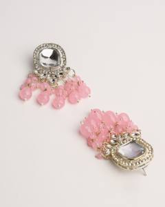 Pendientes de lujo con cuentas rosa pastel, hechos a mano, de aleación de zinc, tono dorado tradicional, étnicos, para boda, venta al por mayor para mujer - Product Image 3
