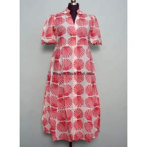 Robe d'été vintage indienne en coton imprimé floral fait main, col en V, lavable, style bohème, longueur cheville pour femme - Product Image 3