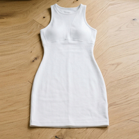 Robe moulante en tricot blanc sans manches, col rond, couleur unie, mini, décontractée, ajustée, respirante, style simple, toutes saisons