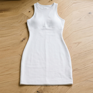 White Knitted Bodycon Dress Sleeveless O-Neck Solid Color Mini Casual Fitted Dress All Seasons Breathable Simple Style Bodycon - Product Image 3