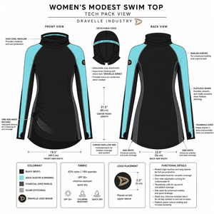 Chlorine Resistant Modest Swim <b>Tunic</b> Detachable Hood Long Sleeve UPF 50 Sun Protection 1 Piece Front Logo Women Swimwear Top - Product Image 5