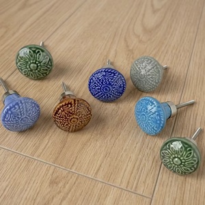 <b>Ceramic</b> Round Cabinet <b>Knobs</b> Traditional Flower Design for Kitchen Bedroom Wardrobe Dresser - Product Image 1