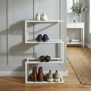 Luxury Gold <b>Shoe</b> <b>Rack</b> Three Tier Geometric Frame Space Saving Organizer Strong Stable Design Modern Home Display Storage - Product Image 1