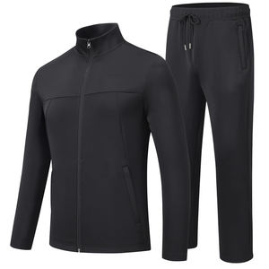 Conjunto deportivo de 2 piezas para hombre, con cuello alto y cremallera, de poliéster, con logo personalizado, corte regular, cortavientos, a la moda. - Product Image 1