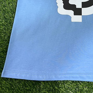 Camiseta de hombre con logo personalizado de alta demanda, estilo urbano, color azul claro, gráfico, de alta calidad, manga corta, impresión DTF, para verano. - Product Image 5