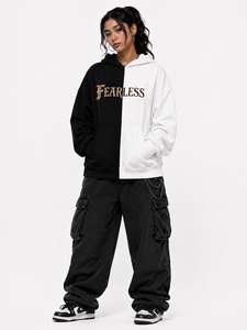เสื้อฮู้ดดี้โอเวอร์ไซส์สีสันตัดกันพร้อมลายปีกปัก ดีไซน์ยูนิเซ็กส์ สีดำขาว ผ้าฝ้ายเฟรนช์เทอร์รี่ เสื้อสเวตเชิ้ตสตรีทแวร์สำหรับฤดูใบไม้ร่วง - Product Image 2