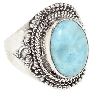 Bagues en argent plaqué larimar de forme ovale, style vintage, sertissage clos, style bohème, bijoux unisexes - Product Image 1