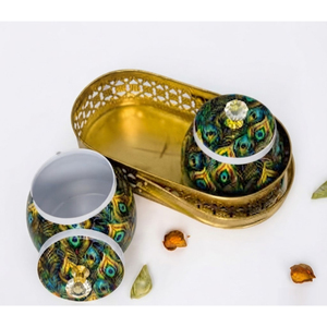 Ensemble de plateaux décoratifs en fer Meenakari Pichwai, motif floral moderne, pour Diwali, mariage, festival, artisanat traditionnel indien, multifonctionnel - Product Image 3