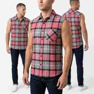Servicios OEM, Camisa de Franela a Cuadros sin Mangas para Hombre, de Secado Rápido, Personalizada, con Cuello Camisero, Casual, con Botones - Product Image 4