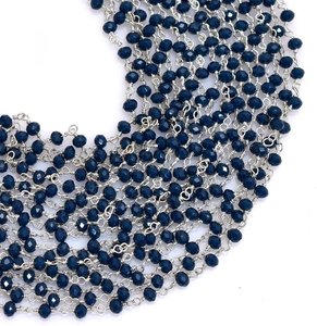 Chaîne de chapelet en saphir bleu hydro, perles rondelles facettées de 3 mm, fil plaqué argent, vente en gros - Product Image 5