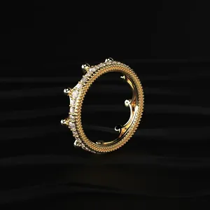 <b>Crown</b> Shaped Ring in 9K 14K 18K Yellow Gold Diamond Ring Round Cut Unisex Luxury Diamond Ring with IGI Certified <b>for</b> <b>Sale</b> - Product Image 3