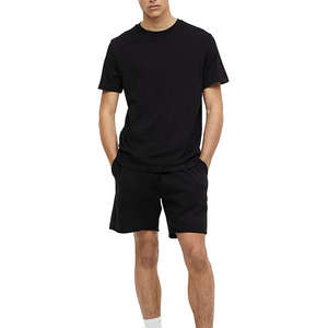 Ensemble de sport deux pièces respirant pour homme, grande taille, été, t-shirt à manches courtes 100 % coton imprimé et short - Product Image 1