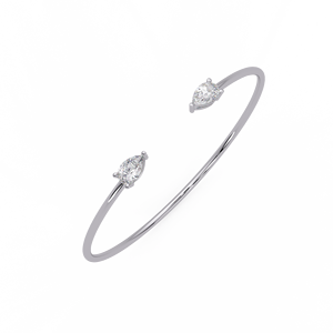 Pulsera Abierta de Plata de Ley 925 Hecha a Mano con Diamantes Cultivados en Laboratorio, Dos Piedras, Chapada en Oro, Joyería Fina Minimalista - Product Image 2