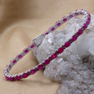 Natural Ruby Gemstone & Real Diamond Tennis <b>Bracelet</b> Solid 925 Sterling Silver Handmade Jewelry for Women Gift Party Occasions - Product Image 4