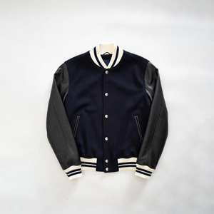 Custom Chenille Patch Embroidered Varsity <b>Jacket</b> Dark Green Wool with Real <b>Leather</b> Sleeves <b>Retro</b> Striped Cuffs Collar Hem Unisex - Product Image 1