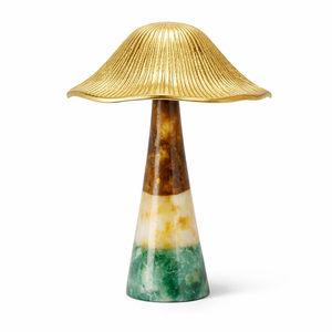 Decoración de Mesa con Forma de Hongo de Mármol Verde y Amarillo con Tapa Dorada de Resina y Aluminio, Elegante Adorno para Decoración Moderna del Hogar - Product Image 2