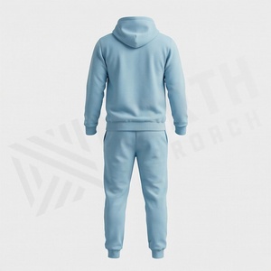 Ensemble de survêtement unisexe bleu clair à capuche avec motif géométrique, sweat-shirt et pantalon décontractés longs avec cordon de serrage et poches, idéal pour l'automne - Product Image 2