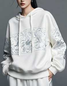 Sudadera con capucha blanca para mujer, bordado floral en 3D, corte holgado - Product Image 5