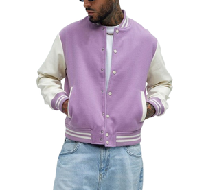 College Baseball Varsity Jacket for <b>Men</b> with Custom Logo Wool Stand Collar Geometric Patchwork for Autumn/Winter Wear - Product Image 3