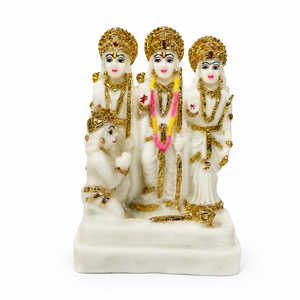 Idole Art Déco en résine blanche et dorée Ram Darbar avec Lord Rama, Sita, Lakshman et Hanuman pour les occasions festives - Product Image 1