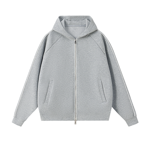 Sudadera con Capucha Gris para Hombre, Precio al por Mayor, Cierre de Cremallera, Manga Larga, Color Sólido, Felpa Francesa, Ropa de Otoño - Product Image 1