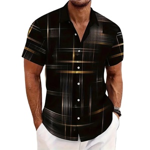 Camisa a rayas geométricas de 15 colores, camisa con botones para hombre, Manga corta hawaiana, vacaciones al aire libre, camisa con solapa de moda callejera - Product Image 5