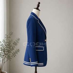 Blazer de poliéster azul estilo preppy con un solo botón y ribete blanco, con logotipo personalizado de Delta Sigma, de Cosh International Greek Apparel. - Product Image 3