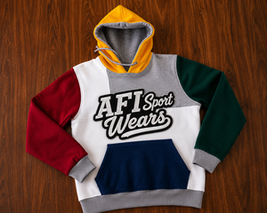 Sweat-shirt à capuche imprimé en sérigraphie à blocs de couleur pour homme AFI Sport Wears, logo sur le devant, manches régulières, tricoté - Product Image 3