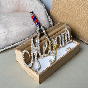 Collier tendance en argent 925 avec pendentif personnalisé lettre cursive, motif barbier, diamant de laboratoire, cadeau - Product Image 6