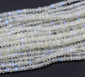 Cuentas facetadas de piedra lunar arcoíris con fuego azul en forma de rondel, hilo de 12 pulgadas, cuentas de piedras preciosas naturales, precio al por mayor - Product Image 1